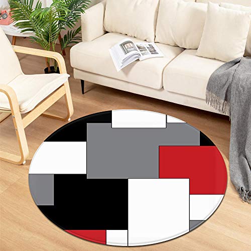 Designer Rug Rund rutschfest Abwaschbar Teppiche Schwarz grau rot weiß geometrische Nähte 160CM von QJWY-Home