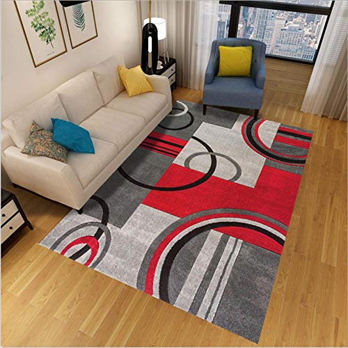 Moderner Groß flächiger Rug Schlaf Zimmer Wohnzimmer Rechteckigen Antirutsch Teppich Rot schwarz grau Halbkreisgeometrie 200X300CM von QJWY-Home