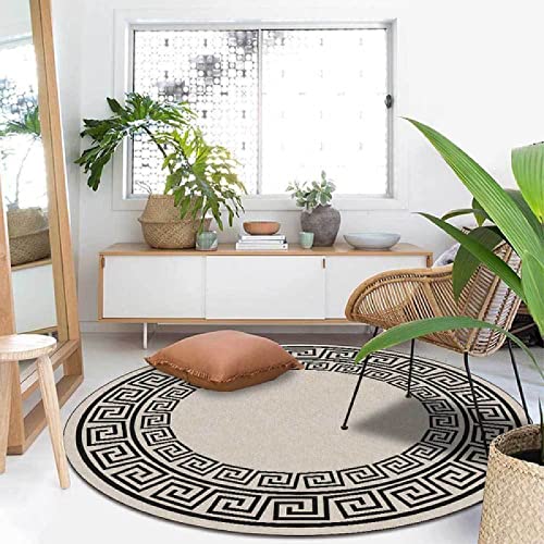 QJWY-Home Designer Rug Rund rutschfest Abwaschbar Teppiche Einfaches Muster Retro-geometrisches Beige 80CM von QJWY-Home