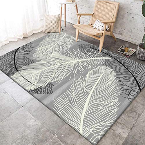 QJWY-Home Moderner Groß flächiger Rug Schlaf Zimmer Wohnzimmer Rechteckigen Antirutsch Teppich Einfache grau-weiße Schwarze Feder 140CM X 200CM von QJWY-Home