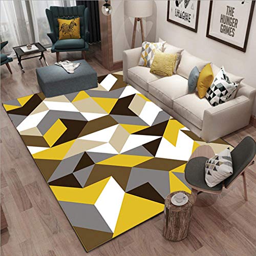 QJWY-Home Moderner Groß flächiger Rug Schlaf Zimmer Wohnzimmer Rechteckigen Antirutsch Teppich Gelb weiß grau Dunkelbraun unregelmäßige Geometrie 120X160CM(3ft11 x5ft3) von QJWY-Home