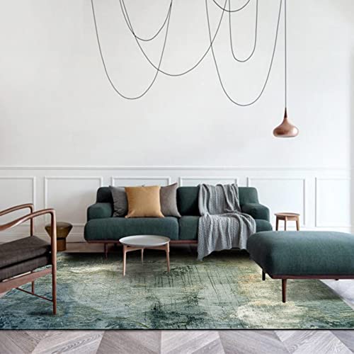 QJWY-Home Moderner Groß flächiger Rug Schlaf Zimmer Wohnzimmer Rechteckigen Antirutsch Teppich abstraktes minimalistisches Aquarell-Ölgemälde grün 140X200CM von QJWY-Home
