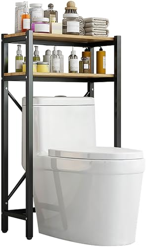QKBMFK 2-stöckiges Wäschetrommel-Aufbewahrungsregal, ohne Bohren, platzsparend, Badezimmer-Aufbewahrungsregal über der Toilette, multifunktional, robust, verstellbar Black-C-2 Layer von QKBMFK