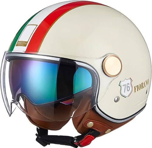 Vintage Motorrad Jethelme 3/4 Open Face Motorbike Half Helm mit Doppelvisier ECE Approved Electric Bicycle Scooter Helmet Crash Helmet Roller Helm für Damen Herren A,XL=59-60CM Vintage Motorrad Jethelme 3/4 Open Face Motorbike Half Helm mit Doppelvisier ECE Approved Electric Bicycle Scooter Helmet Crash Helmet Roller Helm für Damen Herren A,XL=59-60CM von QKBMFK