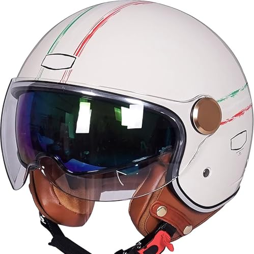 Vintage Motorrad Jethelme 3/4 Open Face Motorbike Half Helm mit Doppelvisier ECE Approved Electric Bicycle Scooter Helmet Crash Helmet Roller Helm für Damen Herren B,M=54-56CM Vintage Motorrad Jethelme 3/4 Open Face Motorbike Half Helm mit Doppelvisier ECE Approved Electric Bicycle Scooter Helmet Crash Helmet Roller Helm für Damen Herren B,M=54-56CM von QKBMFK