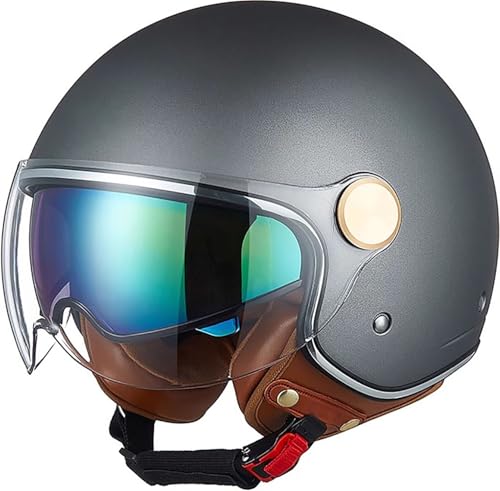 Vintage Motorrad Jethelme 3/4 Open Face Motorbike Half Helm mit Doppelvisier ECE Approved Electric Bicycle Scooter Helmet Crash Helmet Roller Helm für Damen Herren D,L=57-58CM Vintage Motorrad Jethelme 3/4 Open Face Motorbike Half Helm mit Doppelvisier ECE Approved Electric Bicycle Scooter Helmet Crash Helmet Roller Helm für Damen Herren D,L=57-58CM von QKBMFK