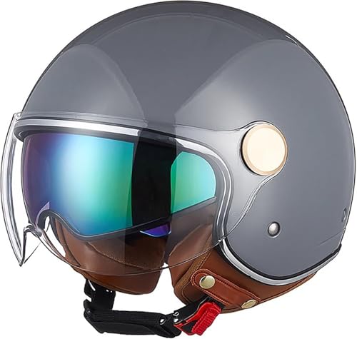 Vintage Motorrad Jethelme 3/4 Open Face Motorbike Half Helm mit Doppelvisier ECE Approved Electric Bicycle Scooter Helmet Crash Helmet Roller Helm für Damen Herren E,XL=59-60CM Vintage Motorrad Jethelme 3/4 Open Face Motorbike Half Helm mit Doppelvisier ECE Approved Electric Bicycle Scooter Helmet Crash Helmet Roller Helm für Damen Herren E,XL=59-60CM von QKBMFK