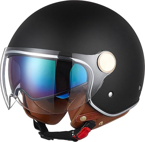 Vintage Motorrad Jethelme 3/4 Open Face Motorbike Half Helm mit Doppelvisier ECE Approved Electric Bicycle Scooter Helmet Crash Helmet Roller Helm für Damen Herren F,M=54-56CM Vintage Motorrad Jethelme 3/4 Open Face Motorbike Half Helm mit Doppelvisier ECE Approved Electric Bicycle Scooter Helmet Crash Helmet Roller Helm für Damen Herren F,M=54-56CM von QKBMFK