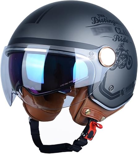 Vintage Motorrad Jethelme 3/4 Open Face Motorbike Half Helm mit Doppelvisier ECE Approved Electric Bicycle Scooter Helmet Crash Helmet Roller Helm für Damen Herren H,XL=59-60CM Vintage Motorrad Jethelme 3/4 Open Face Motorbike Half Helm mit Doppelvisier ECE Approved Electric Bicycle Scooter Helmet Crash Helmet Roller Helm für Damen Herren H,XL=59-60CM von QKBMFK