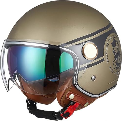 Vintage Motorrad Jethelme 3/4 Open Face Motorbike Half Helm mit Doppelvisier ECE Approved Electric Bicycle Scooter Helmet Crash Helmet Roller Helm für Damen Herren K,M=54-56CM Vintage Motorrad Jethelme 3/4 Open Face Motorbike Half Helm mit Doppelvisier ECE Approved Electric Bicycle Scooter Helmet Crash Helmet Roller Helm für Damen Herren K,M=54-56CM von QKBMFK