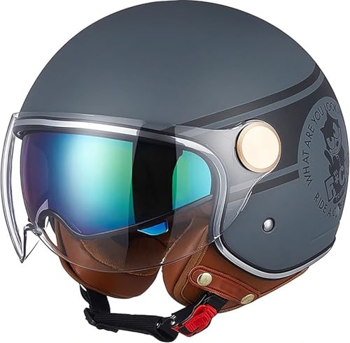 Vintage Motorrad Jethelme 3/4 Open Face Motorbike Half Helm mit Doppelvisier ECE Approved Electric Bicycle Scooter Helmet Crash Helmet Roller Helm für Damen Herren L,XL=59-60CM Vintage Motorrad Jethelme 3/4 Open Face Motorbike Half Helm mit Doppelvisier ECE Approved Electric Bicycle Scooter Helmet Crash Helmet Roller Helm für Damen Herren L,XL=59-60CM von QKBMFK