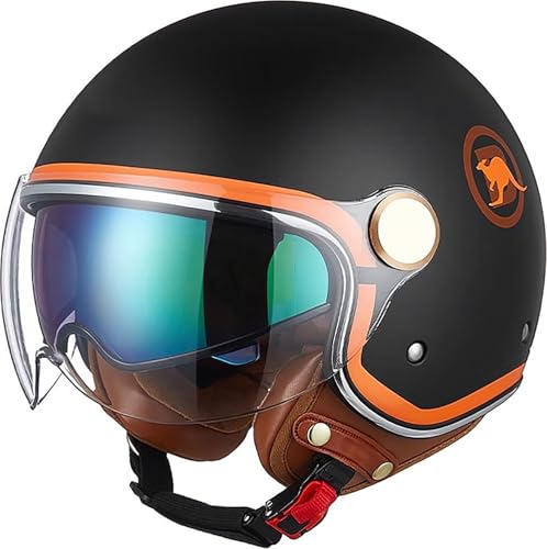 Vintage Motorrad Jethelme 3/4 Open Face Motorbike Half Helm mit Doppelvisier ECE Approved Electric Bicycle Scooter Helmet Crash Helmet Roller Helm für Damen Herren M,M=54-56CM Vintage Motorrad Jethelme 3/4 Open Face Motorbike Half Helm mit Doppelvisier ECE Approved Electric Bicycle Scooter Helmet Crash Helmet Roller Helm für Damen Herren M,M=54-56CM von QKBMFK
