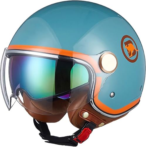 Vintage Motorrad Jethelme 3/4 Open Face Motorbike Half Helm mit Doppelvisier ECE Approved Electric Bicycle Scooter Helmet Crash Helmet Roller Helm für Damen Herren N,M=54-56CM Vintage Motorrad Jethelme 3/4 Open Face Motorbike Half Helm mit Doppelvisier ECE Approved Electric Bicycle Scooter Helmet Crash Helmet Roller Helm für Damen Herren N,M=54-56CM von QKBMFK
