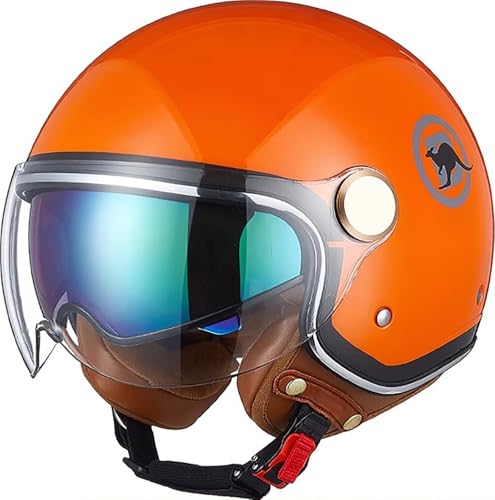 Vintage Motorrad Jethelme 3/4 Open Face Motorbike Half Helm mit Doppelvisier ECE Approved Electric Bicycle Scooter Helmet Crash Helmet Roller Helm für Damen Herren O,XL=59-60CM Vintage Motorrad Jethelme 3/4 Open Face Motorbike Half Helm mit Doppelvisier ECE Approved Electric Bicycle Scooter Helmet Crash Helmet Roller Helm für Damen Herren O,XL=59-60CM von QKBMFK