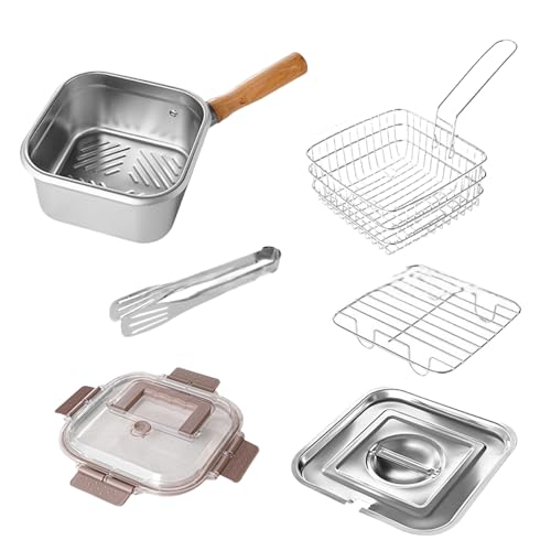 Multifunktions-Fritteuse aus Edelstahl mit Korb, tragbarer Kochtopf für draußen, für Pommes Frites, Hähnchen usw. (A) von QKCQQTS