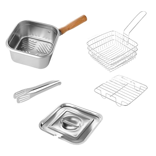 Multifunktions-Fritteuse aus Edelstahl mit Korb, tragbarer Kochtopf für draußen, für Pommes Frites, Hähnchen usw. (B) von QKCQQTS