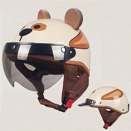 Halbschalenhelm Brain-Cap · Vintage Motorrad Halbhelme Erwachsene Motorrad-Helm Halbschale Jet-Helm Roller-Helm Scooter-Helm Mofa-Helm Retro Mit Brille ECE Zertifizierter B4,55-62cm von QKDWQZ