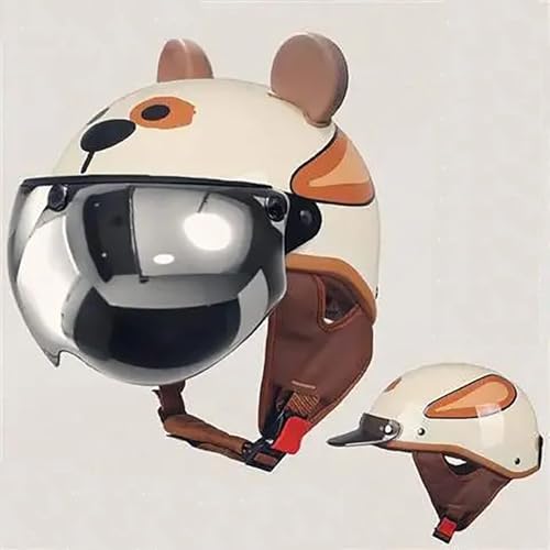 Halbschalenhelm Brain-Cap · Vintage Motorrad Halbhelme Erwachsene Motorrad-Helm Halbschale Jet-Helm Roller-Helm Scooter-Helm Mofa-Helm Retro Mit Brille ECE Zertifizierter C2,55-62cm von QKDWQZ
