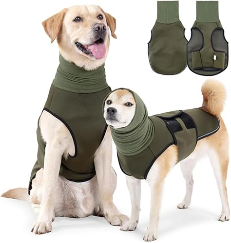 QKEPCY Hundemantel mit Beruhigender Kapuze Anti Stress Weste Hund Weich und Bequem zur Linderung von Angst Reduziert Lärm für Mittelgroße Grosse Hunde (Armeegrün-L) von QKEPCY