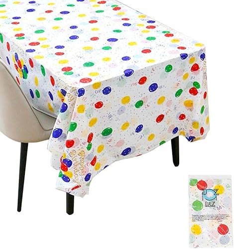 QKEPCY Rechteckige Tischdecke Mit Bunten Ballons Und Konfetti Muster Wasserdicht Und Abwischbar Perfekte Tischdekoration Für Geburtstagsfeiern Und Besondere Anlässe 137 X 274 cm von QKEPCY