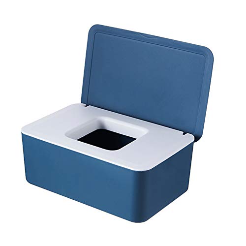 QKFON Aufbewahrungsbox für Feuchttücher, Feuchttücher, für trockene und nasse Seidenpapier, Serviettenhalter, Feuchttücher, Spenderhalter mit Deckel für Zuhause und Büro (Blau Weiss) von QKFON