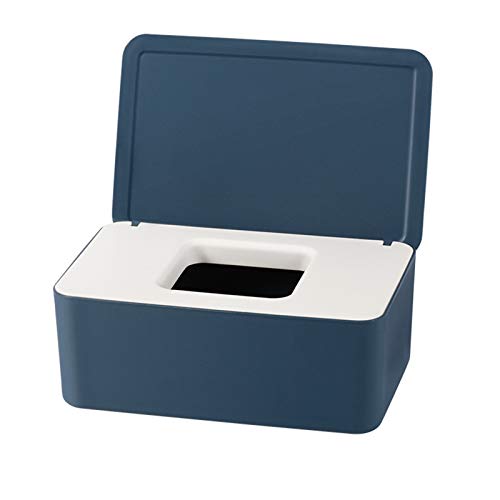 QKFON Aufbewahrungsbox für Feuchttücher, Feuchttücher, für trockene und nasse Seidenpapier, Serviettenhalter, Feuchttücher, Spenderhalter mit Deckel für Zuhause und Büro (Blau Weiß-B) von QKFON