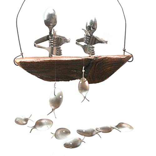 QKFON Fishingman Windspiel in Löffelform, Angelszene, Skulpturen, Windspiel, hängende Ornamente für Innen- und Außenbereich von QKFON