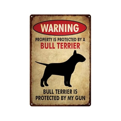 QKIODS Warning Bull Terrier Vintage Aluminium Metallschild Retro für Toilette Zuhause 20,3 x 30,5 cm von QKIODS