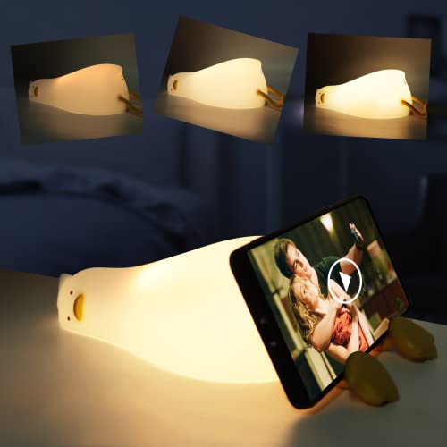 QKTYB Flach Liegende Ente Nachtlicht Kinde, LED Nachtlampe mit Touch Schalter, Nachttischlampe mit 3-fach einstellbares Licht, USB Silikon Schlaflich mit 30-Minuten-Timer licht, Warmes weißes licht von QKTYB