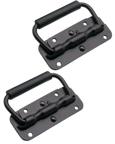 QLEUIFT 2 pcs Gefedert Kistengriff Klappgriff 100 mm Klappgriffe Tragegriffe Hardware Boxen Griff Tragegriff Kistengriff Griffe Ziehen Mit Isolierter Gummigriffabdeckung für Toolbox Tür Schwarz von QLEUIFT