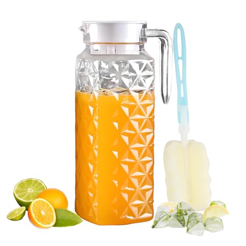 1 Pack 1.1L Wasserkaraffe kanne mit Deckel und Griff, Acryl Transparenter Karaffe Krug, Wasserkrug Pitcher für Kühlschrank, Leicht zu Reinigender Karaffe Glas für Milch (1 Pack 1.1L) von QLFJ-FurDec