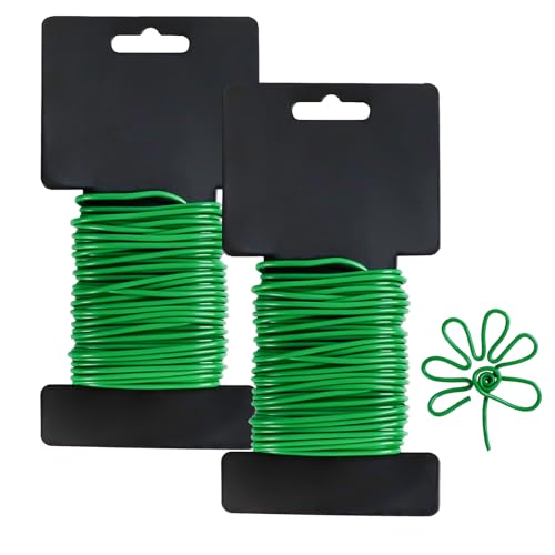2PCS 2.5mm x 10m Grüner Garten Blumendraht, Flexible Gartendraht Gummiert für Kletterpflanzen, Blumendraht Bindedraht Ummantelt Grün für Gartenarbeit, Gewächshauszubehör, Blumen (2PCS 2.5mm x 10m) von QLFJ-FurDec