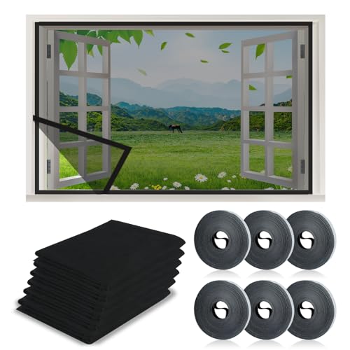 6 Stück Insektenschutz Fenster, Aktualisierung Insektengitter 1,3m x 1,5m mit 6 Rollen Selbstklebendem Klettband, Fliegengitter-Netze (6pcs Schwarz, 1,3m x 1,5m) von QLFJ-FurDec