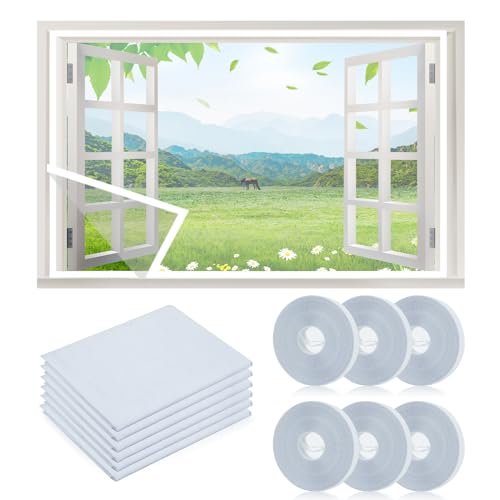 6 Stück Insektenschutz Fenster, Aktualisierung Insektengitter 1,3m x 1,5m mit 6 Rollen Selbstklebendem Klettband, Fliegengitter-Netze (6pcs Weiß, 1,3m x 1,5m) von QLFJ-FurDec