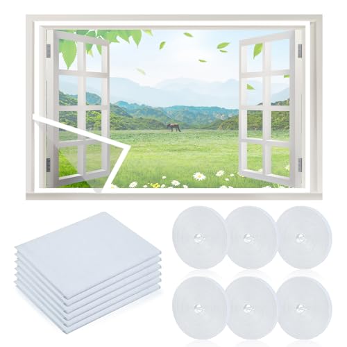 6 Stück Insektenschutz Fenster, Aktualisierung Insektengitter 1,5m x 2,0m mit 6 Rollen Selbstklebendem Klettband, Fliegengitter-Netze (6pcs Weiß, 1,5m x 2,0m) von QLFJ-FurDec