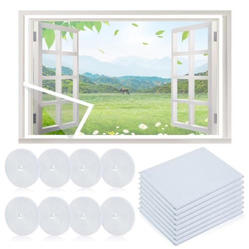 8 Stück Insektenschutz Fenster, Aktualisierung Insektengitter 1,5m x 2,0m mit 6 Rollen Selbstklebendem Klettband, Fliegengitter-Netze (8pcs Weiß, 1,5m x 2,0m) von QLFJ-FurDec