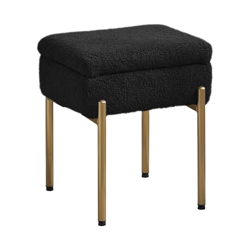 QLHousesuoH Vanity Stool Chair, Small Ottoman Stool with Storage, Vanity Stool Ottomane with Storage Bench, Vanity Stools with Metal Legs, Storage Ottoman Modern Multifunctional Chairs (Black) von QLHousesuoH