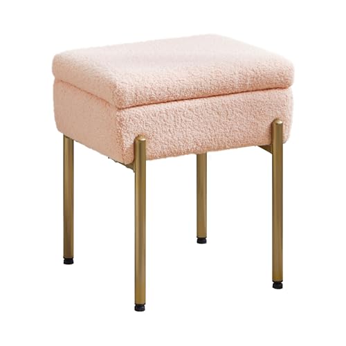 QLHousesuoH Vanity Stool Chair, Small Ottoman Stool with Storage, Vanity Stool Ottomane with Storage Bench, Vanity Stools with Metal Legs, Storage Ottoman Modern Multifunctional Chairs (Pink) von QLHousesuoH