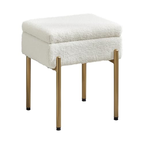 QLHousesuoH Vanity Stool Chair, Small Ottoman Stool with Storage, Vanity Stool Ottomane with Storage Bench, Vanity Stools with Metal Legs, Storage Ottoman Modern Multifunctional Chairs (White+Gold) von QLHousesuoH
