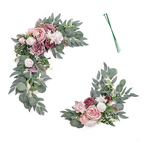 QLINDGK Hochzeits-Blumen-Girlande, 2 Stück, Hochzeitsgrußschild, Blumendekoration, dekorative Blumengirlande für Hochzeitszeremonie und Empfangsarrangement, rosa von QLINDGK