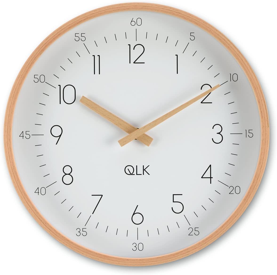 QLK Wanduhr Wanduhr Slight Moderne Design Uhr mit Holzrahmen und Zeigern, Ø31cm von QLK