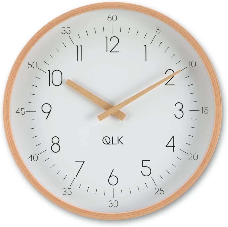 QLK Wanduhr Wanduhr Slight Moderne Design Uhr mit Holzrahmen und Zeigern, Ø31cm von QLK