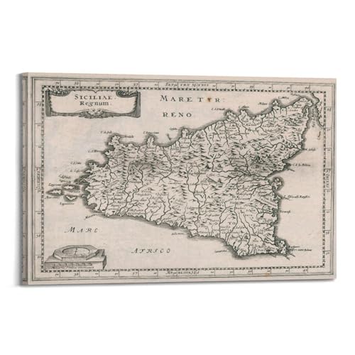 QLLS Retro-Karten-Poster, Europa, Italien, Sizilien, dekorative Leinwand, Familienschlafzimmer, Kunstwerk, Bild, Gemälde, 20 x 30 cm QLLS Retro-Karten-Poster, Europa, Italien, Sizilien, dekorative Leinwand, Familienschlafzimmer, Kunstwerk, Bild, Gemälde, 20 x 30 cm von QLLS