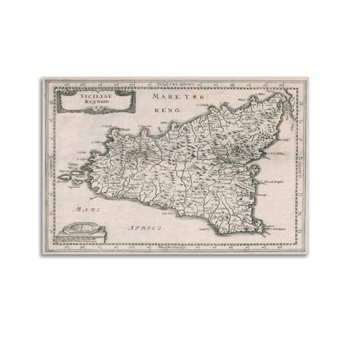QLLS Retro-Karten-Poster, Europa, Italien, Sizilien, dekorative Leinwand, Familienschlafzimmer, Kunstwerk, Bild, Gemälde, 40 x 60 cm QLLS Retro-Karten-Poster, Europa, Italien, Sizilien, dekorative Leinwand, Familienschlafzimmer, Kunstwerk, Bild, Gemälde, 40 x 60 cm von QLLS