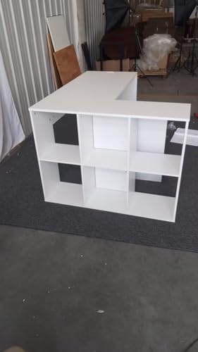 QLLY L-förmiger Bürotisch mit 4 offenen Ablagen und 2 kleinen Schränken, Computertisch mit Eckschreibtisch, Bücherregal für Arbeitszimmer, Heimarbeitsplatz, Gaming-Tisch, Weiß QLLY L-förmiger Bürotisch mit 4 offenen Ablagen und 2 kleinen Schränken, Computertisch mit Eckschreibtisch, Bücherregal für Arbeitszimmer, Heimarbeitsplatz, Gaming-Tisch, Weiß von QLLY