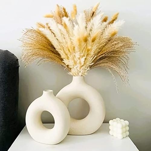Keramik Vases - Set of 2 Weiße Blumenvasen aus Keramik für Wohnungsdeko Trockenblumen Deko Vasen für Tischdecko mit Pampasgras, Keramik Zimmer Deko für Geschenk, Keramik Vase Große Mittelgroße von QLOFEI
