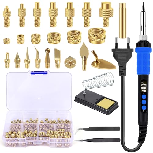151 Stück Gewindeeinsätze Lötspitzen Set,90W LED Temperatur Einstellbar Lötkolben mit 130PCS Gewindeeinsätze M2/M3/M4/M5/M6/M8,9PCS Pyrography Head,8PCS Lötspitzen für 3D Druck,Prägen,Schnitzen von QLOUNI