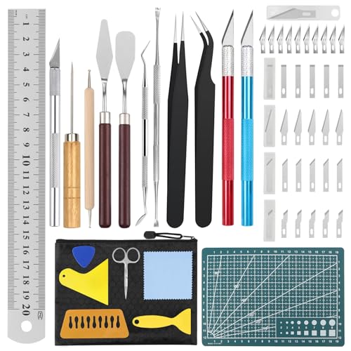 51 Stück Plotter Zubehör, Skalpell Carving Craft Messer, Vinyl Jäten Werkzeuge DIY Bastelwerkzeug, Bastelmesser Cuttermesser, Cameos, Beschriftung (51 Stück) von QLOUNI