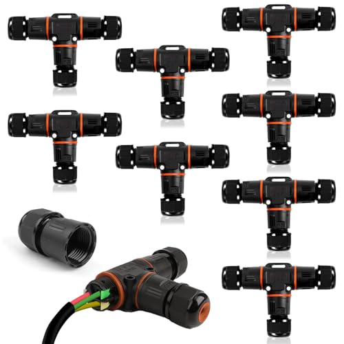 8 Stück Kabelverbinder Wasserdicht IP68, T-Form Verteilerdose Klemmdose Kabelverbinder Wasserdicht 3-polig Erdkabel Verbindungsmuffe für Ø3-12 mm Kabeldurchmesser, Acrylnitril-Butadien-Styrol von QLOUNI