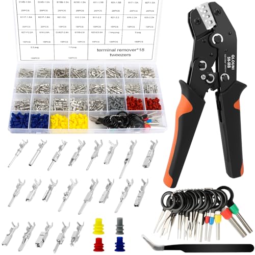 815STÜCK Crimpzange Steckverbinder Pins Kit,21 Typen 395 STÜCK 1/1,5/1,8/2,2/2,3/2,5/2,8/3,5mm Männliche und Weibliche Gecrimpter Anschlussstift,Auto Motorrad Elektrik Steckverbinder Pins Kit von QLOUNI
